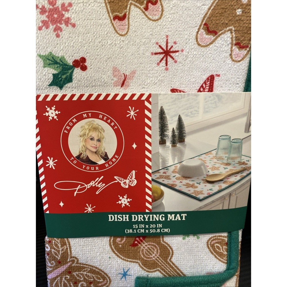 Dolly Parton Dish Drying Mat Gingerbread Man Guitar‎ Christmas  Butterfly 15x20